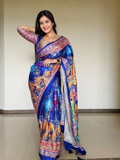 Royal Blue Floral Jamdani Saree